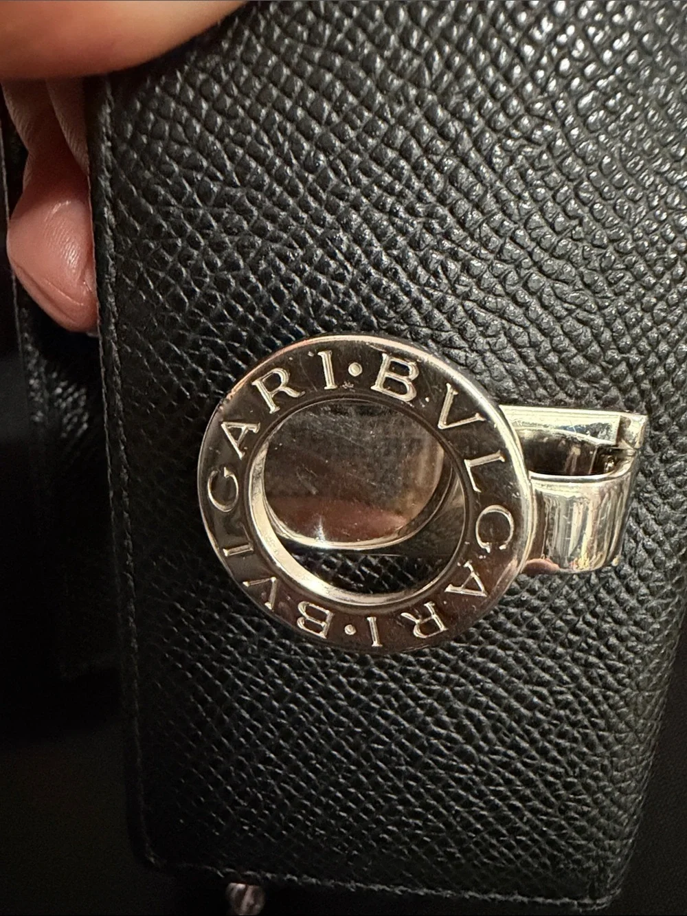 Bvlgari Black Leather Key & Card Holder with Silver BVLGARI Ring